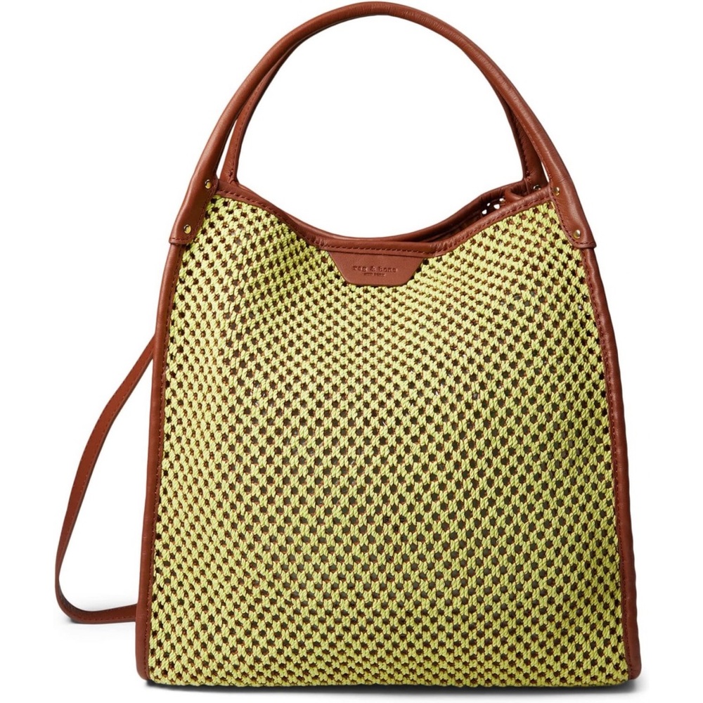 rag & bone Yellow Woven Tote with Brown Leather Trim Handles